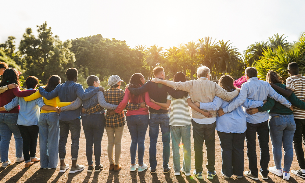 A group of people together